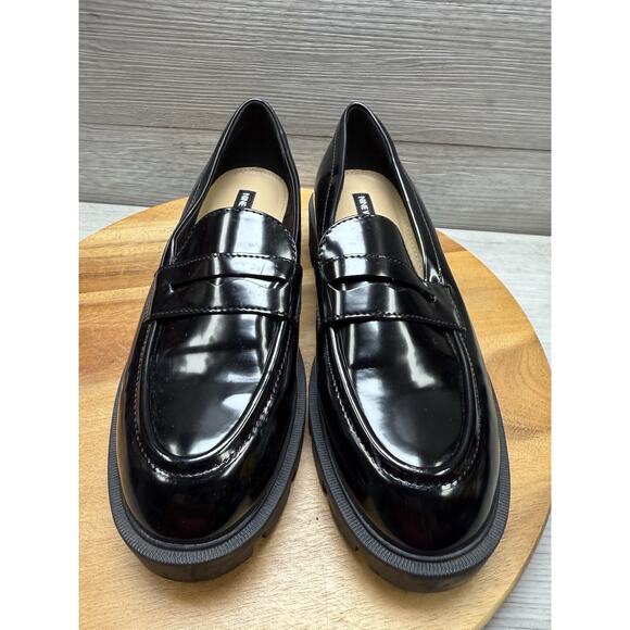NEW Nine West Black Patent Loafers Size 7M Chunky Lug Dark Academia Work office - Picture 3 of 9